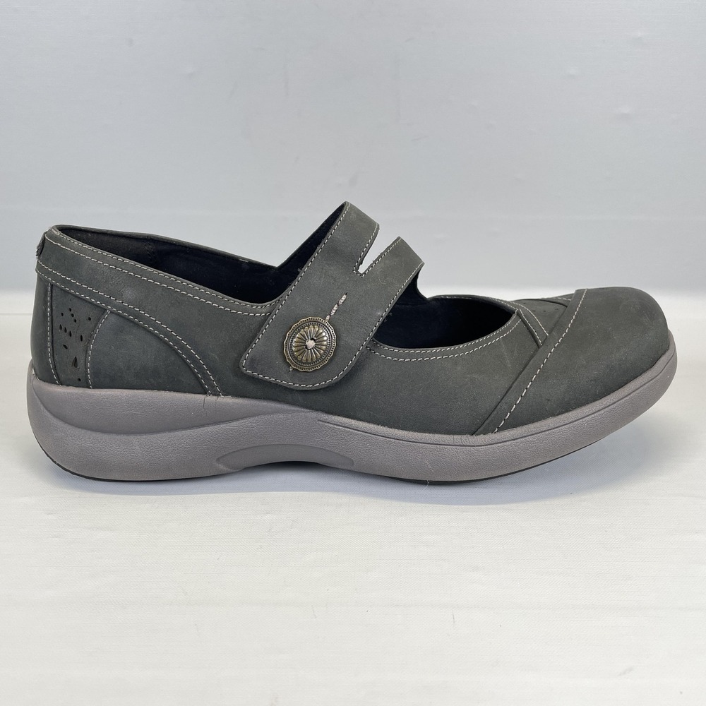 Aravon Revshow Mary Jane Shoes Womens Size 10 Black Nubuck Strap Comfort Flats